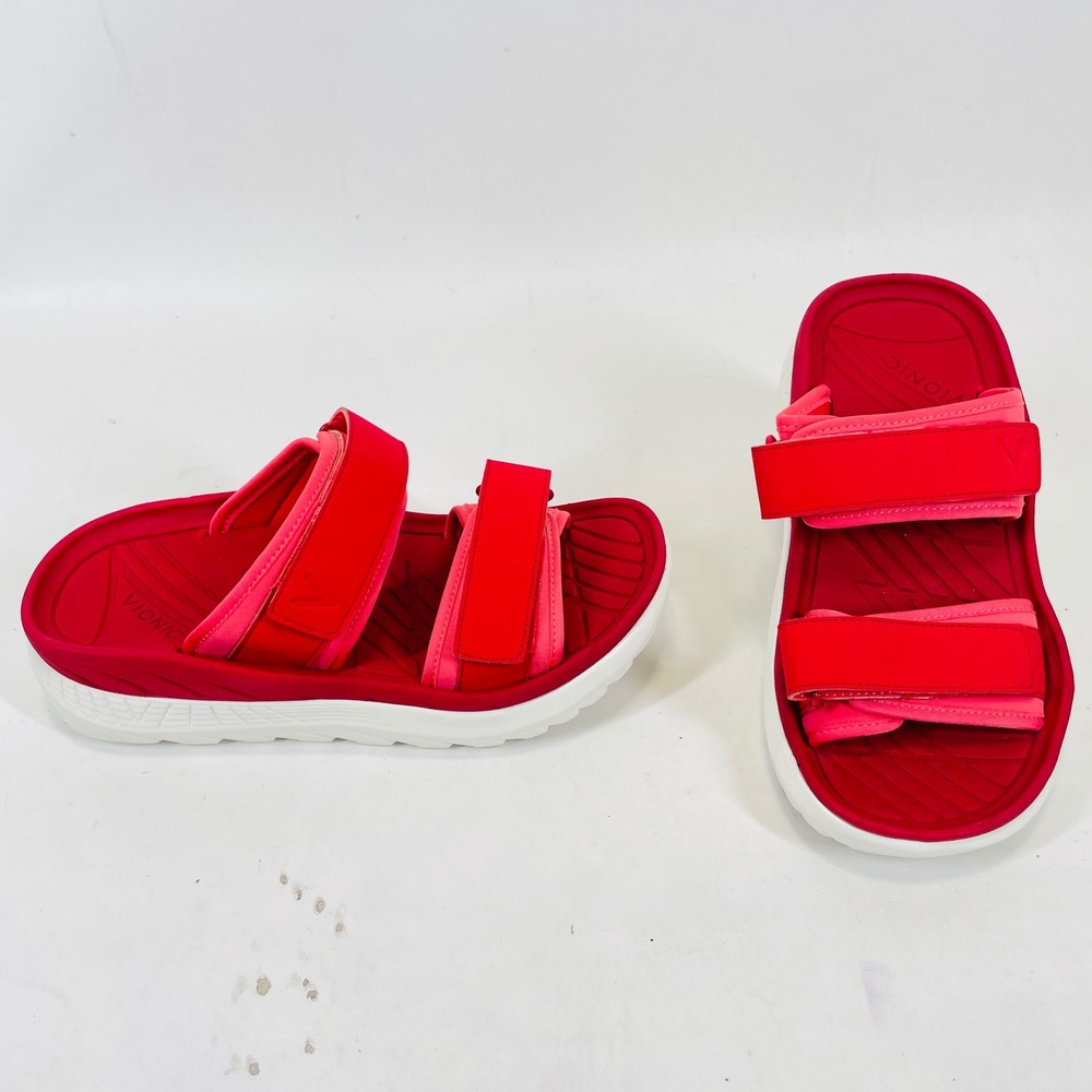 Vionic Renewal Women 7 Red Pink Recovery Slide Sandals Adjustable Orthotic
